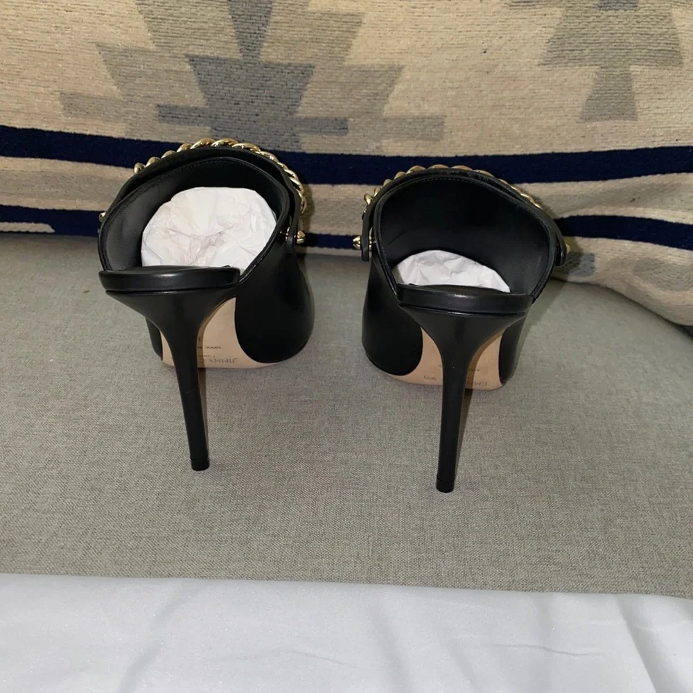 FINAL SALE Jimmy Choo Lexx 100 Black/gold Leather heeled Mules NWT size 7 - Picture 6 of 14